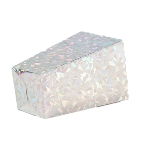 Holographic popcorn gift box with geometric triangle patterns and ribbon handle