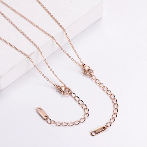 Detail of 18KGP rose gold lobster clasp and extension chain on whale tail necklace