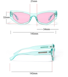 Guide détaillé des dimensions de lunettes de soleil vintage avec verres roses et monture verte