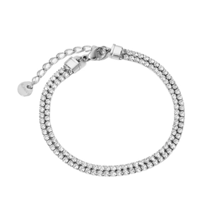 Double-row sparkling crystal stainless steel bracelet with adjustable extender chain