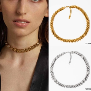Chunky Chain Necklace Stainless Steel Woven Twist Design Punk Hip Hop Jewelry For Women Adjustable Statement Choker