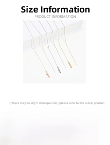 Size chart showing 47cm adjustable needle chain dimensions and gold plating specs