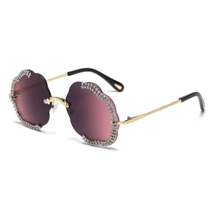 Lunettes de soleil sans monture en forme de nuage avec verres dégradés et strass