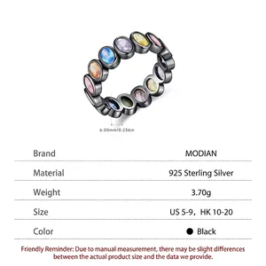 925 sterling silver eternity ring with colorful oval gemstones and 6mm black band