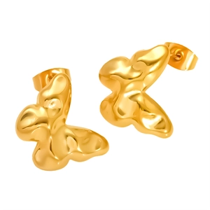 18k gold plated stainless steel butterfly earrings with a liquid metal molten finish