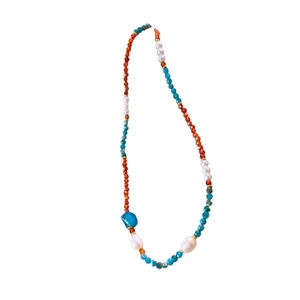 Natural stone and baroque freshwater pearl necklace in vintage Chinese style aesthetic