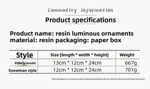 Detail showing dimensions and specs for Santa resin music box with LED lights
