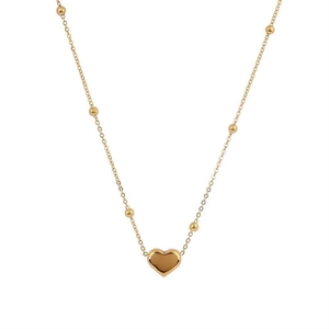 Minimalist 18K gold plated heart pendant necklace with polished bead chain for women