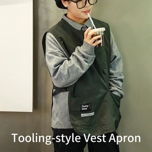 Deep green professional barista vest apron with adjustable side buckles and large pockets