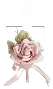Detail of dusty pink PE rose wedding boutonniere with dimensions 8cm x 13cm