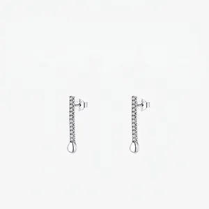 Geometric Bar Stud Earrings With Zircon Inlay 925 Sterling Silver Earring Post Water Drop Elegant Minimalist Women Jewelry