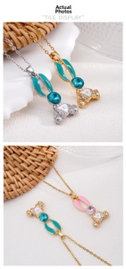 Detailed view of cute rabbit pendant necklaces with colorful enamel and zircon crystals