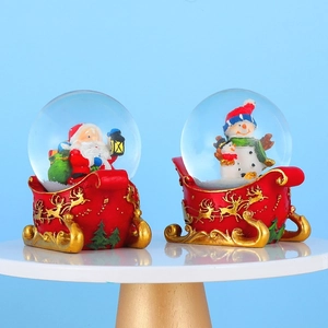 Christmas Snow Globe Crystal Ball Desktop Ornament Resin Glass Sleigh Reindeer Santa Snowman Festive Holiday Home Decor