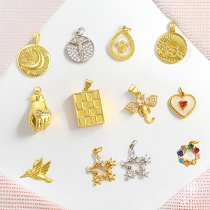 18K Gold Plated Copper Pendants Heart Moon Star Animal Charms With Cubic Zirconia Enamel For DIY Jewelry Making