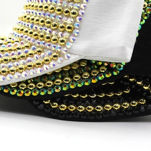 Fashionable baseball cap with pearl and rhinestone studs for sun protection in black and white