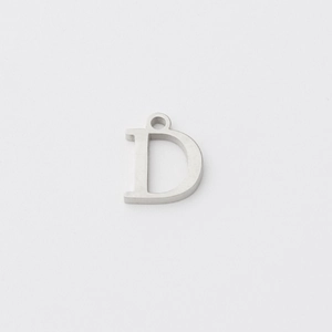 Polished silver stainless steel letter D pendant for DIY necklaces with top hanging loop