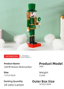 Close-up of 25cm green St. Patrick's clover nutcracker dimensions and weight details