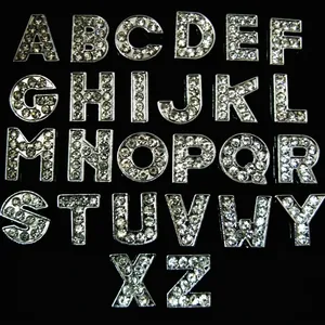 Alphabet Letter Charms Zinc Alloy Rhinestone DIY Slider For Bracelet Wristband Jewelry Making Supplies Silver Tone