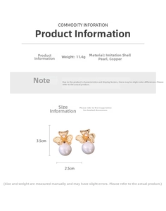 Detail view of 18K gold plated flower pearl earrings with dimensions 3.5cm by 2.5cm