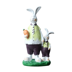 Vintage style resin rabbit figurines with carrot for home and cafe desktop decoration