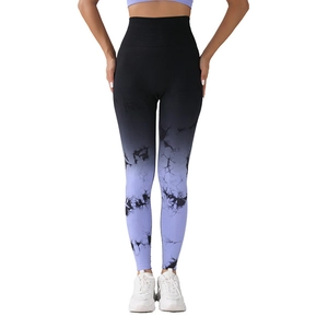 Seamless high waisted tie-dye gradient yoga leggings with lavender marble pattern