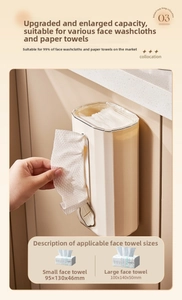 Detail showing wall-mounted cream tissue box with a side opening for easy dispensing