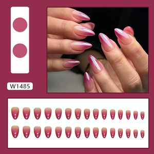 Glossy almond-shaped press-on nails with purple gradient finish and 24 pieces set