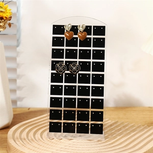 72 holes acrylic earring display stand on wavy wood base with floral decor