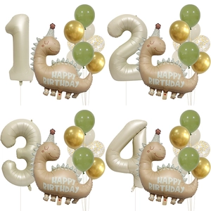 Retro Cream Dinosaur Birthday Decoration Creamy Number Foil Balloon Morandi Green Gold Balloons For Kids Baby Shower Party Decor