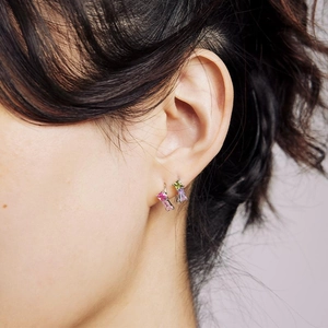 925 silver sterling stud earrings with colorful rectangular zircon gemstones for women