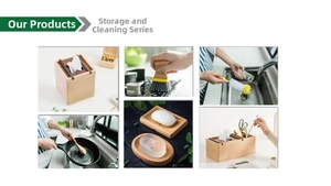 Teak wood kitchen and home storage set including tissue boxes, soap dishes, and brushes