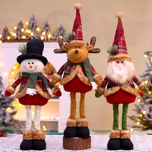 Telescopic Christmas plush dolls set with Santa Claus, Reindeer and Snowman in plaid outfits