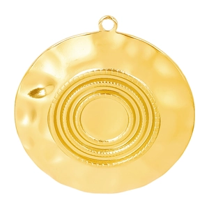 Golden 304 stainless steel round pendant with hammered texture and concentric design
