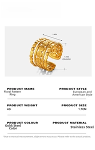 Detailed size specifications for a gold multi-layer adjustable stainless steel ring
