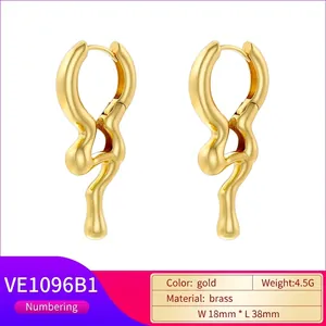 Minimalist gold liquid-style irregular twist earrings made of polished brass for women