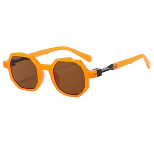 Modische orangefarbene geometrische Polygon-Sonnenbrille mit braunen Gläsern für Streetstyle