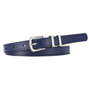 Blue faux leather belt with silver pin buckle and stitching for 2024 Y2K fashion