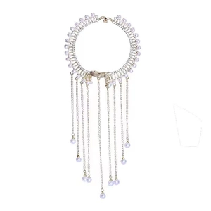 Elegant pearl tassel hair clip featuring metal fringe and round pearl circle ornament