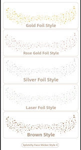 Detail view of metallic gold, silver and holographic freckle face stickers in 5 styles
