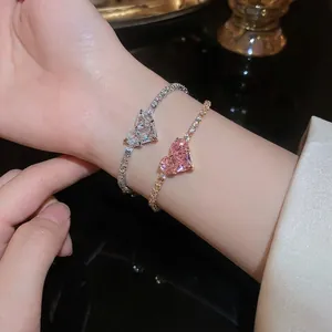 Luxury heart zircon adjustable bracelet set in silver white and gold pink crystal finishes