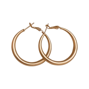 Minimalist matte gold C-shaped hoop earrings with a brushed metallic texture for women