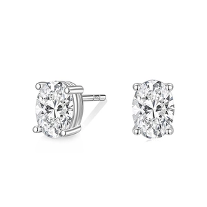 Close-up of 925 sterling silver stamp on oval-cut cubic zirconia stud earrings