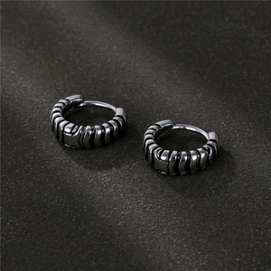 Vintage Hoop Earrings 316L Stainless Steel Threaded Texture Distressed Industrial Punk Style Unisex Ear Jewelry