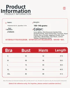Size chart for high impact sports bra with fabric details and measurements from S to XXL