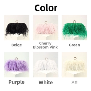 Selection of luxury ostrich feather evening clutch bags in six vibrant assorted colors