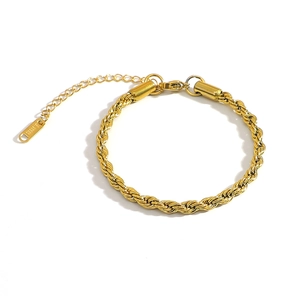 18K gold plated stainless steel rope chain bracelet with adjustable lobster clasp