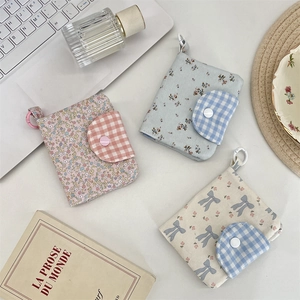 Floral print canvas coin purse and card holder with flap snap closure in assorted patterns