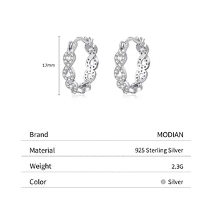 Elegant S925 sterling silver Mobius hoop earrings with cubic zirconia pave setting