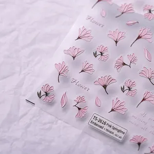 5D stereoscopic pink floral nail art stickers with 3D embossed flower patterns