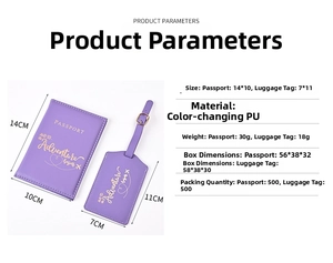 Purple PU leather passport holder and luggage tag set with gold adventure lettering